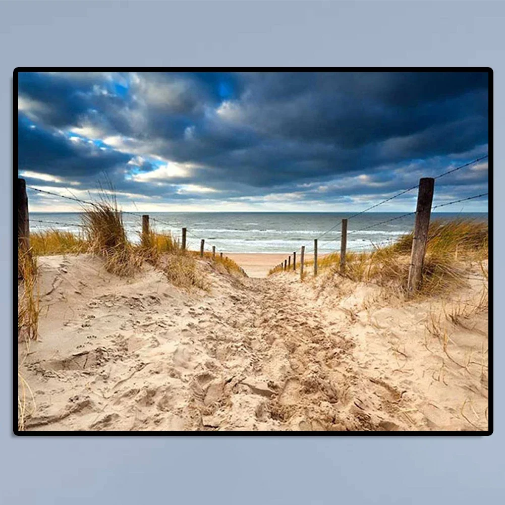 

5D DIY Full Drill Diamond Painting Beach Cross Stitch Embroidery Mosaic Kit Colorful Art Drill Set 15.75x11.81in for Adults