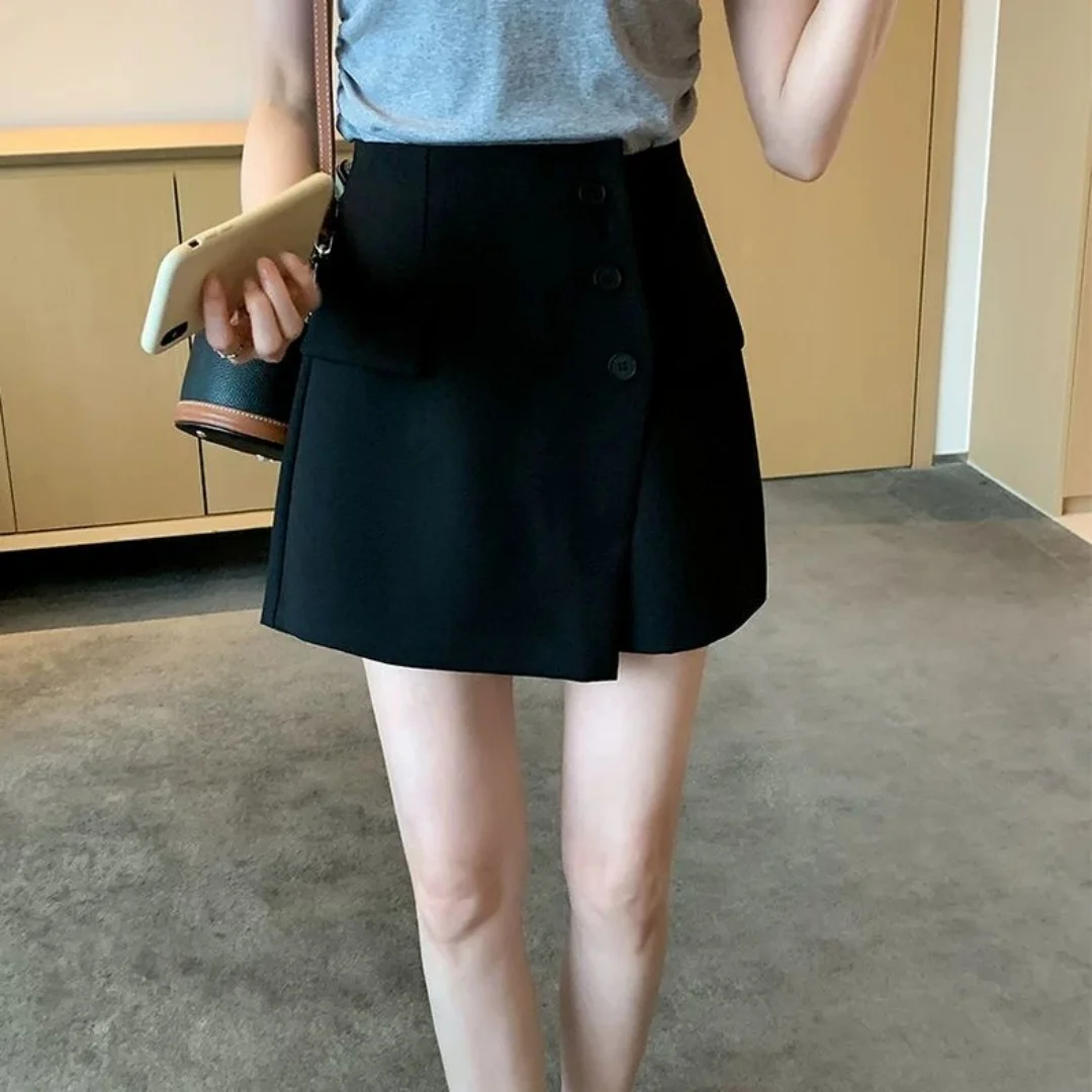 Plus Size High Waist Suit Shorts Women's Spring Summer Fashion Casual A- Line Mini Skirt Button Decoration OLShort Pants Trend image 4