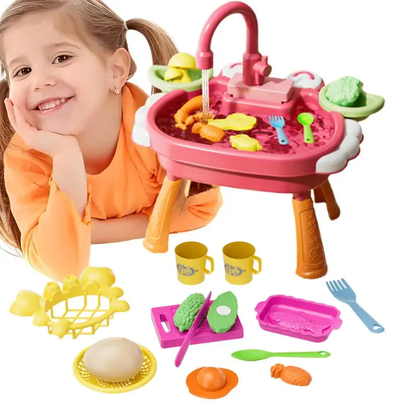 Play Sink With Running Water Pretend Play Working Sink Toy Kitchen Sink With Play Food And Kitchen Utensils For Fishing Game