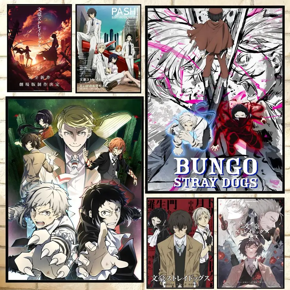 Anime B-Bungo Stray Dogs Poster, vielseitige HD-wasserdichte Wandkunst, selbstklebende Dekoration für jeden Raum, ideales Geschenk