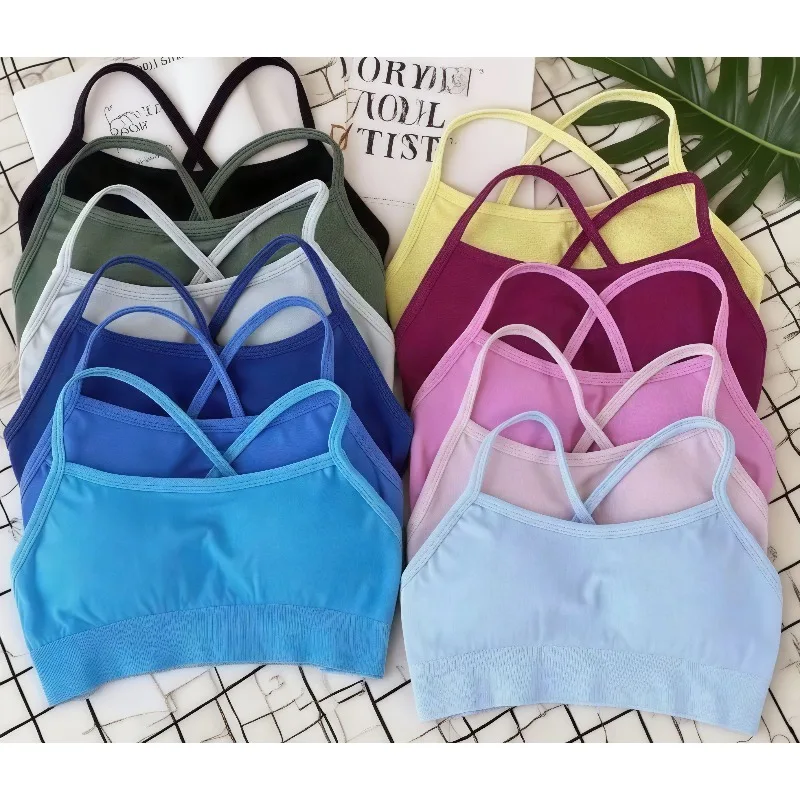 

Yoga Vest Summer Fitness Sports Girls Comfortable Breathable Cross Bra 2025 Ins Trend Running Yoga Sports Bra with Chest Pad