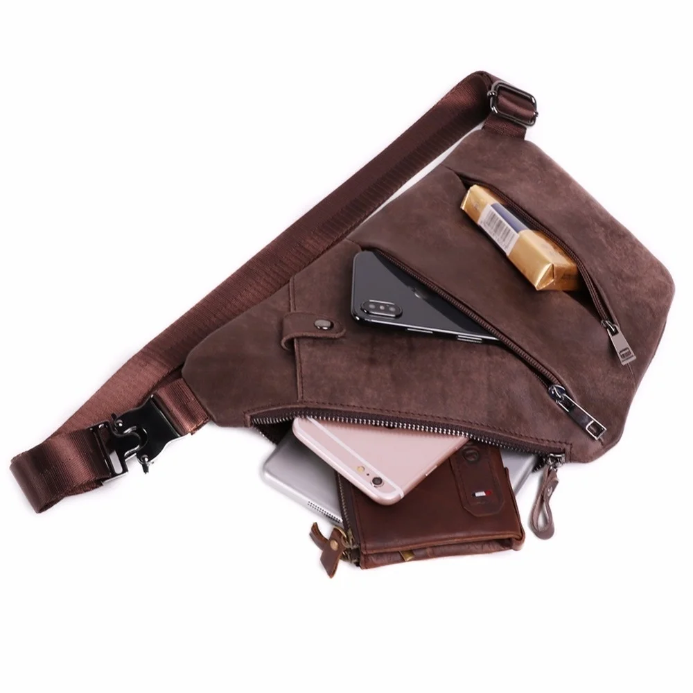 Shoulder Bags Men Genuine Leather Chest Single Fashion Crossbody for Pack Short Trip Bolsa