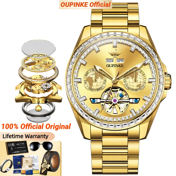 

OUPINKE 3280 Automatic Mechanical Watch Men's Waterproof Night light Multifunctional Calendar Dial Men's Watch