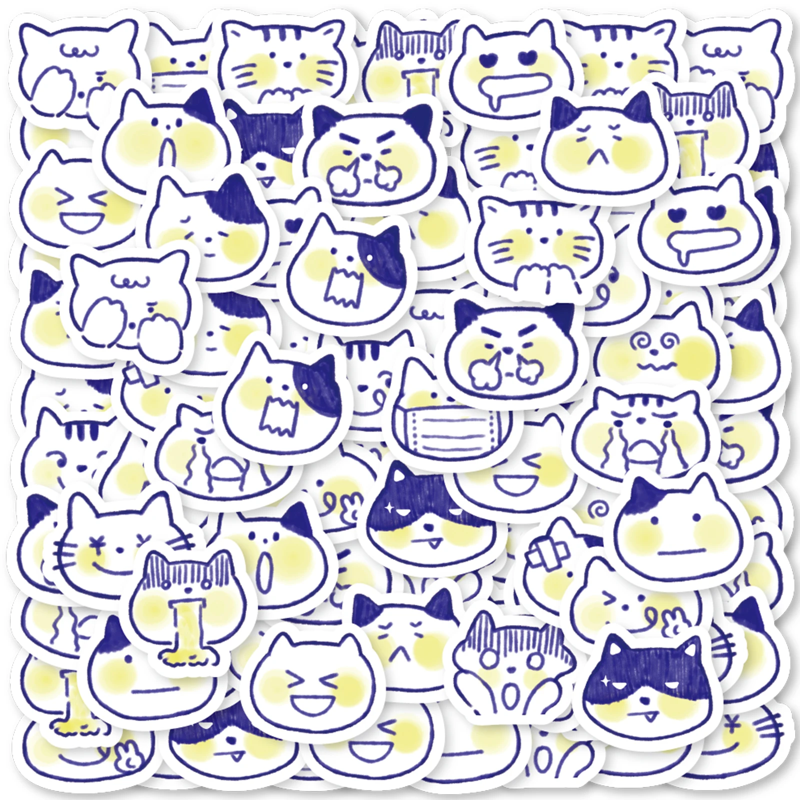 40pcs Cute Blue Cat Cartoon Graffiti Stickers Decorated Laptop Motorcycle Suitcase Classic Toy Scrapbook Waterproof PVC Decals