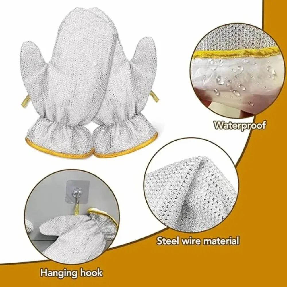 2PCS Kitchen Wire Cleaning Cloths Thicken Waterproof Dishwashing Gloves Pots Stove Top Cleaning Tools