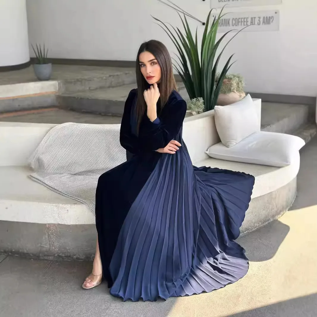 

Autumn Winter New Sle Middle East Muslim Velvet Patchwork Pleated Open Cardigan Robe Women's Faion Commute Sle Knitted ...