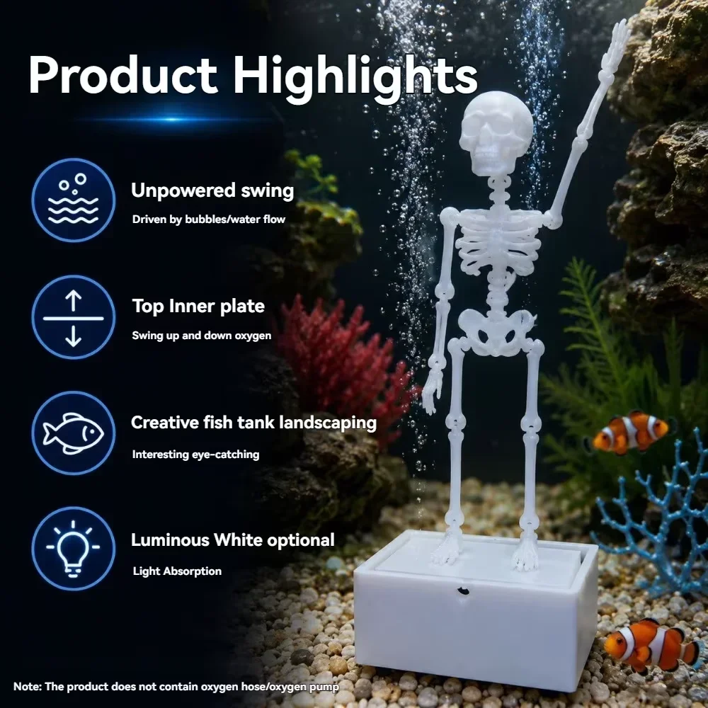 Blasenbetriebenes Bewegliches Tanzendes Skelett-Ornament, Lustige Halloween-Aquarium-Dekoration für Süß- und Salzwasser-Aquarien – Detail 3