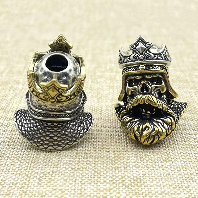 Dual Color Crown Skull King Head Sculpture Brass Knife Bead EDC Outdoor DIY Paracord Lanyard Pendant Woven Bracelet Accessories - view 2