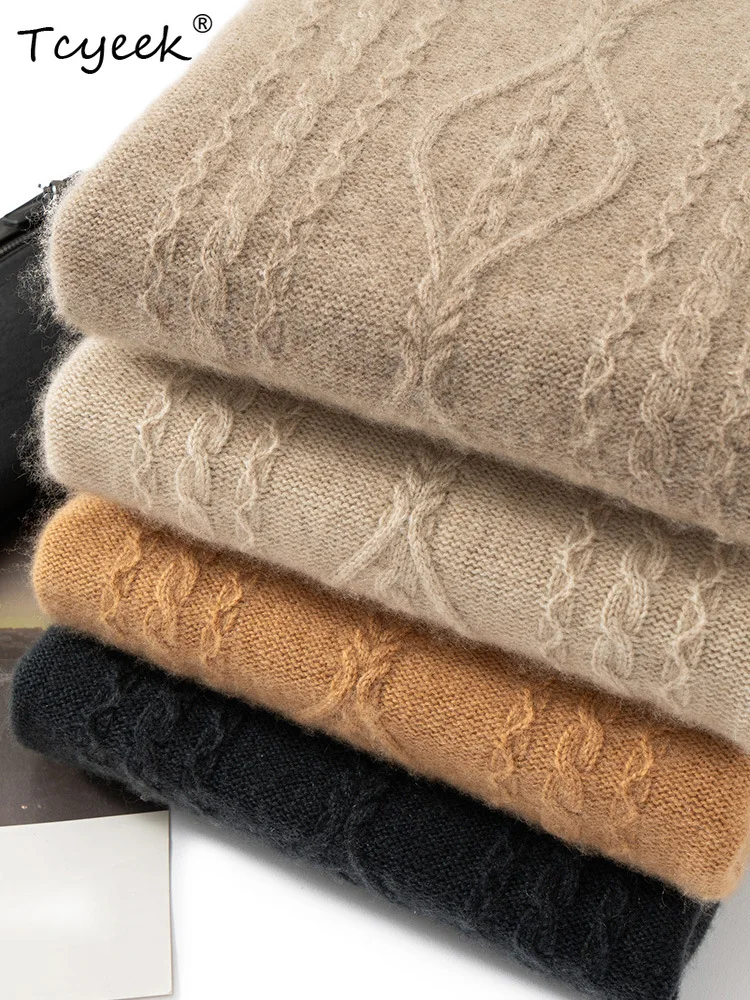 Tcyeek, мягкий пуловер из 35% кашемира, мужской воротник с длинным рукавом, деловой повседневный теплый толстый свитер, осень-зима 2024, T47960QC