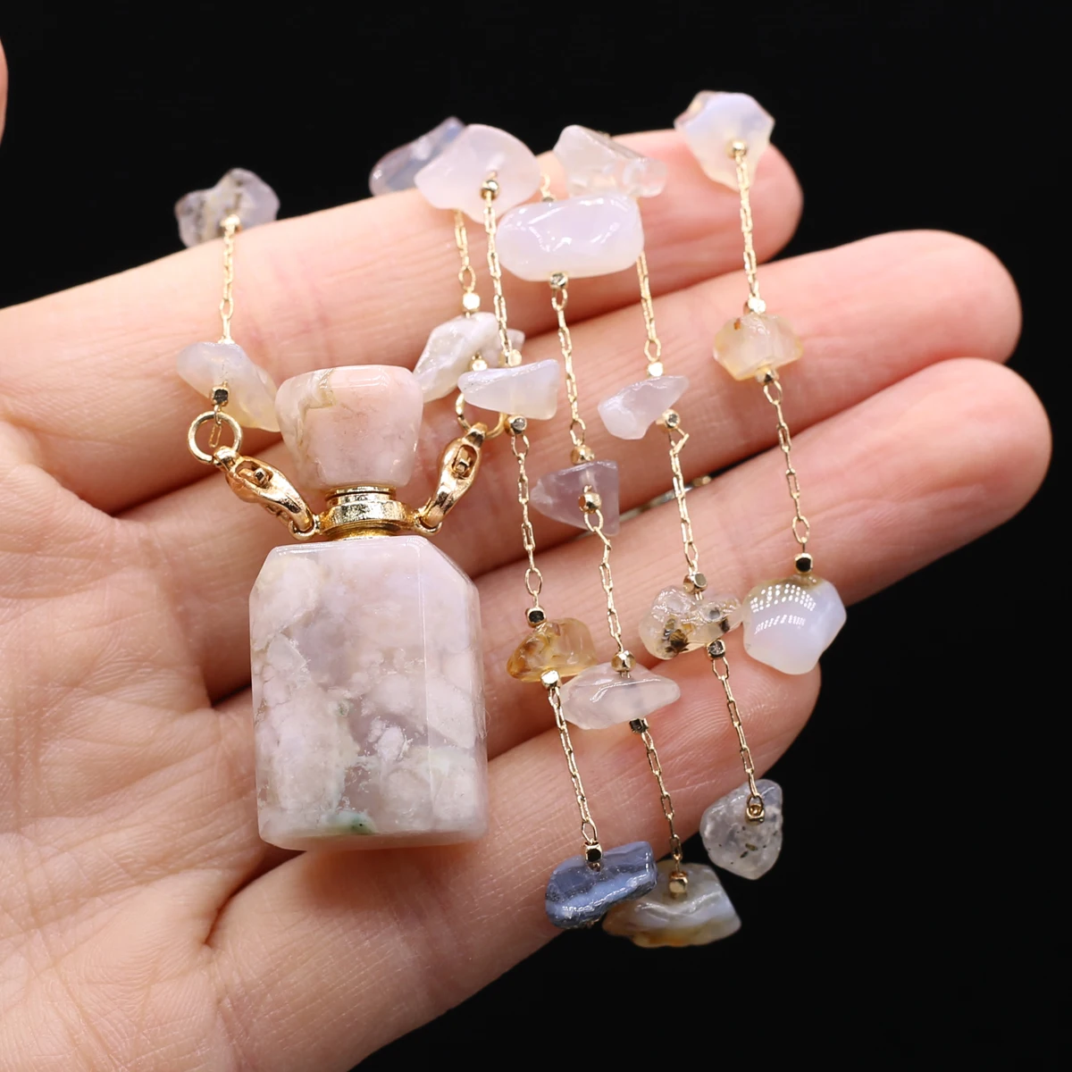 Exclusive link -Natural Stone Perfume Bottle Pendant Necklace Cherry Blossom Agate