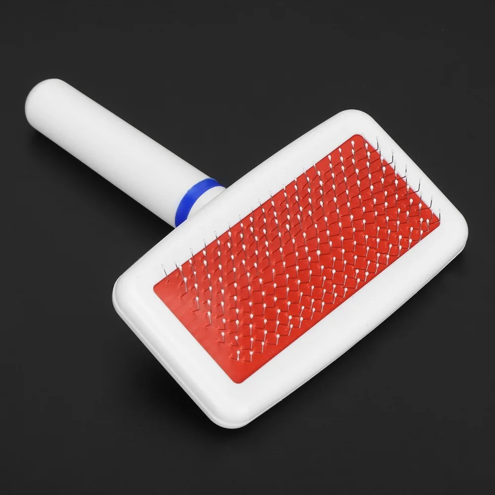 Smooth Metal Pins Pet Pin Brush White Air Cushion Plastic Curved Frame Dog Grooming Comb Compact Body Massage Nodules
