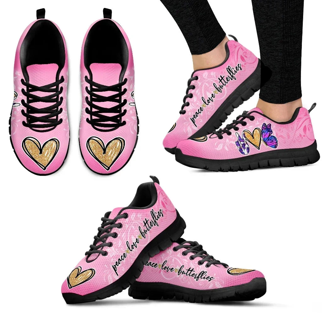

Simple Pink Love Print Design Fashion Casual Shoes Lightweight Lace-up Outdoor Sports Shoes Walking Shoes Zapatos