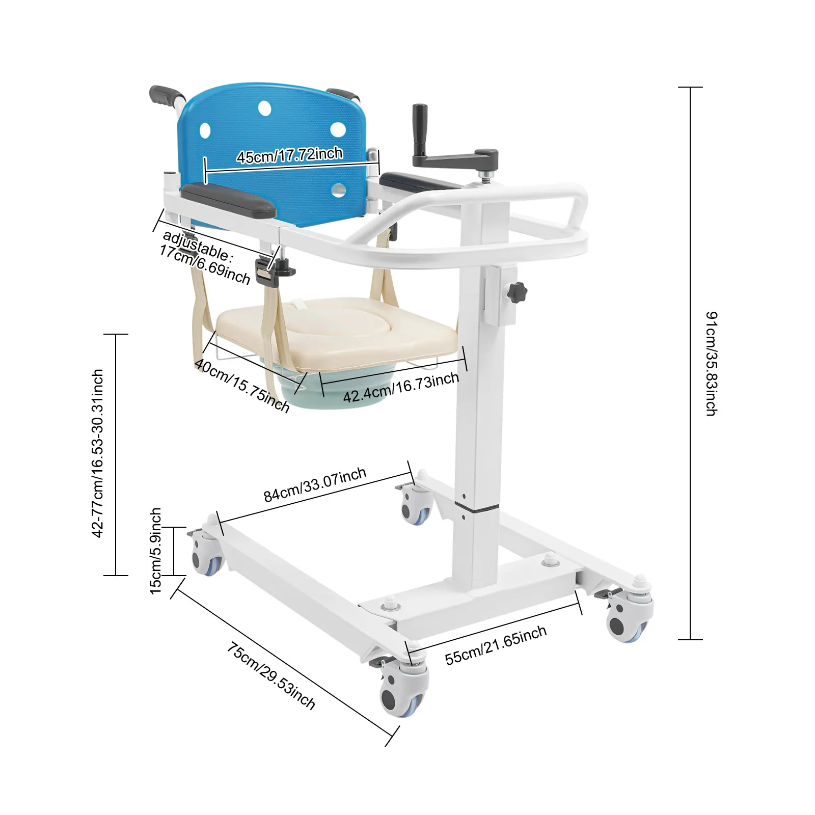 Patiententransferstuhl, Transportstuhl für Senioren, Pflegewagen mit 120 kg Tragkraft für Zuhause/Krankenhäuser/Pflegeheime – Detail 2