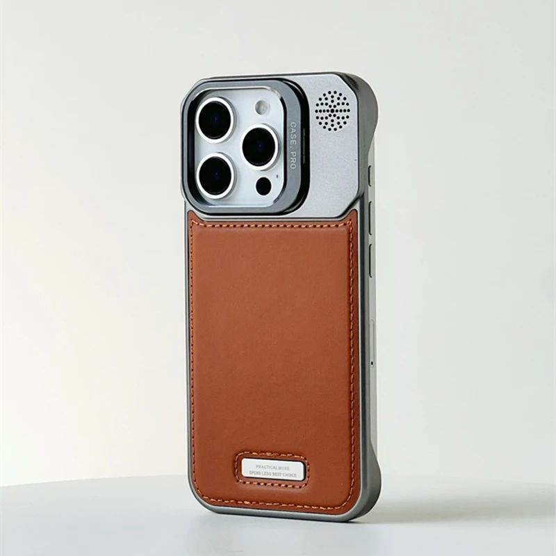 MagSafe Phone Case for iPhone Magnetic Wireless Charging PU Leather Cover Borderless Lens Kickstand 17 16Pro Max 15 14 Pro 13 12