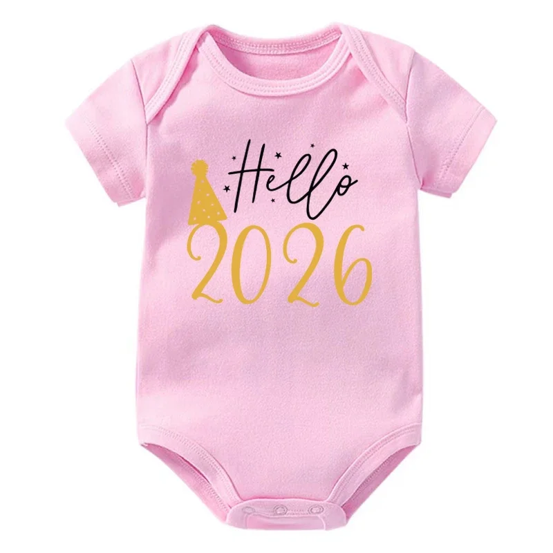 مرحبا 2026 الطفل ارتداءها الجسم طفل الفتيان الفتيات السروال القصير القطن قصير الأكمام الرضع السنة الجديدة روبا الملابس الوليد هدية الكريسماس