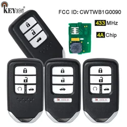 KEYECU 433.92MHz 4A FCC ID: CWTWB1G0090 Replacement 4 5 Button Remote Car Key Fob for Honda Accord 2018 2019 2020 2021 2022