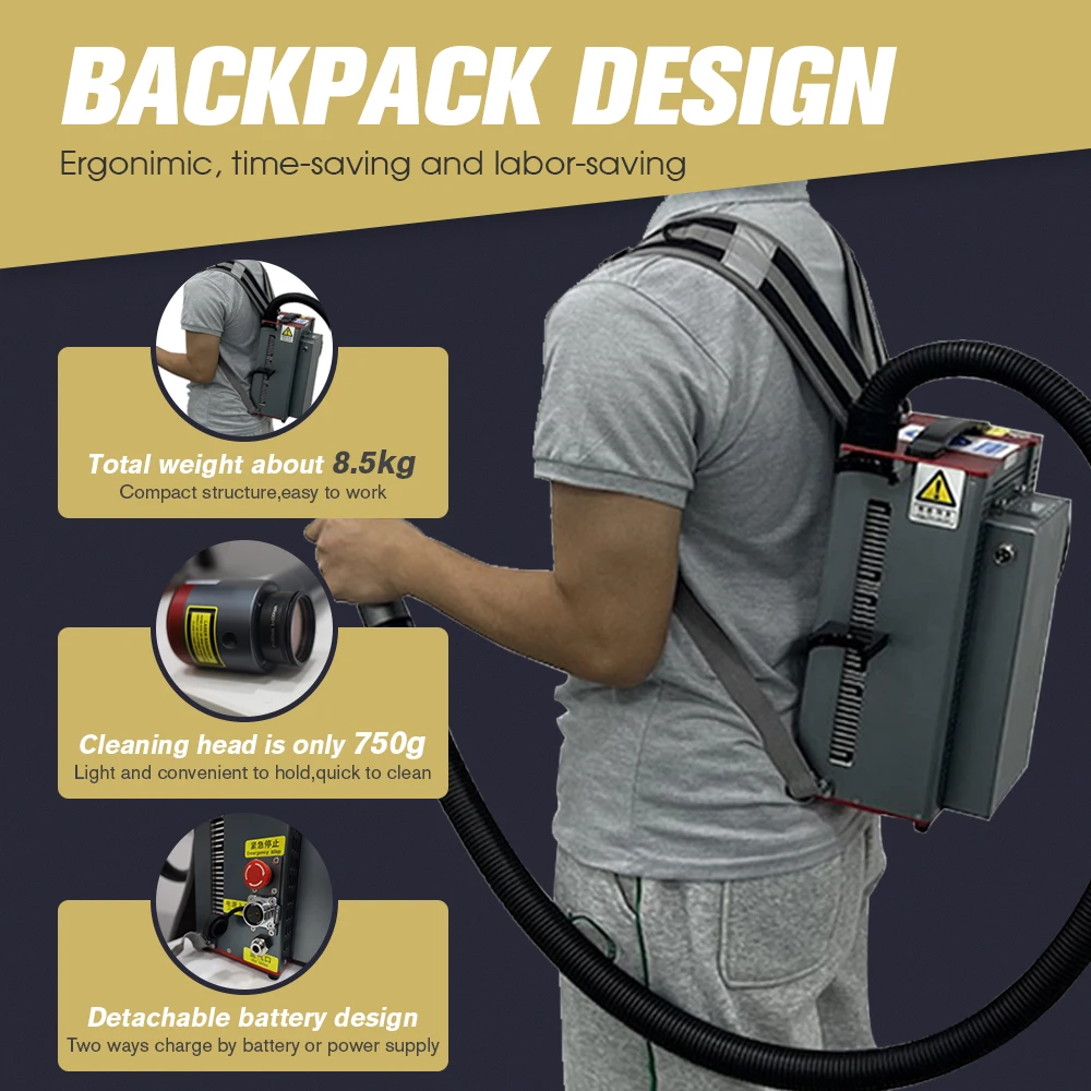 Dmk 2025new tipo mochila máquina de limpeza a laser de pulso 100w 200w 300 tamanho pequeno pistola de limpeza multifuncional fonte laser jpt