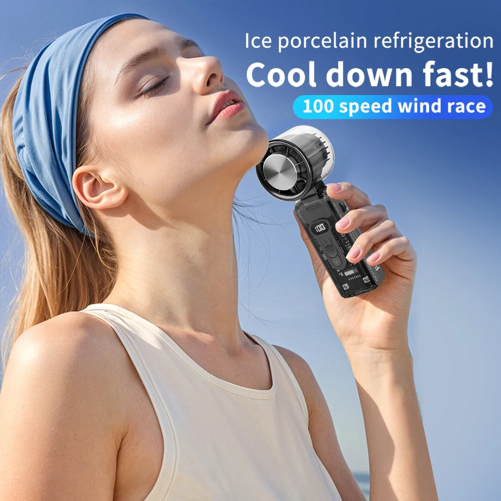 مروحة مكيف هواء محمولة للتبريد مع ضوء LED قابل لإعادة الشحن ومروحة تبريد شخصية قابلة للطي ومروحة تربو صغيرة للاستخدام في الهواء الطلق