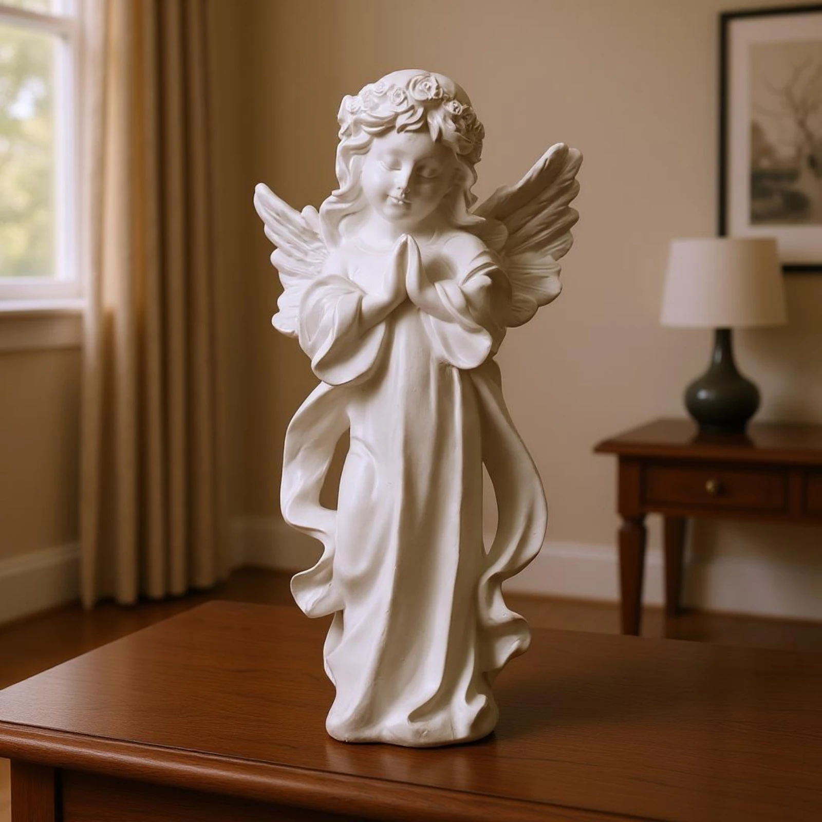 Praying Girl Angel Figurine Floral Headpiece Praying Angel Figurine