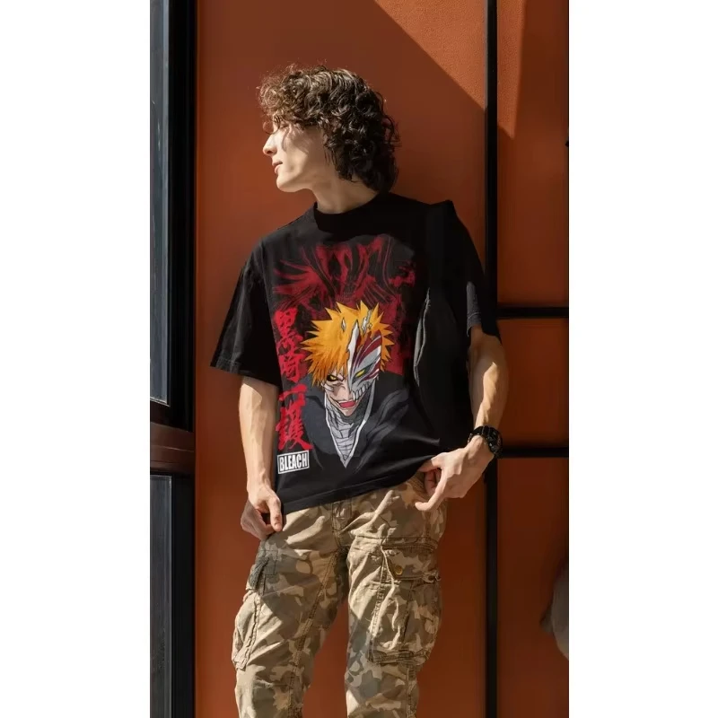 2026 Trend Summer Cosplay Anime Bleach Ichigo Kurosaki Manga Strip Anime Unisex Tshirt T-Shirt Soft Tee T Shirt for Men