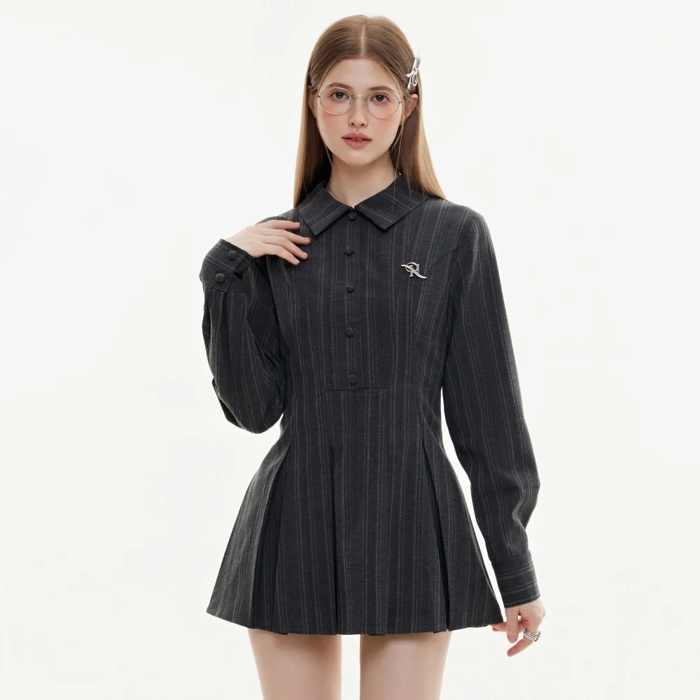 Women's Shirt Dress Sets Gray Slim Fit A-Line Shift Dress Office Work Sweet College Style Casual Elegant Women's Suits