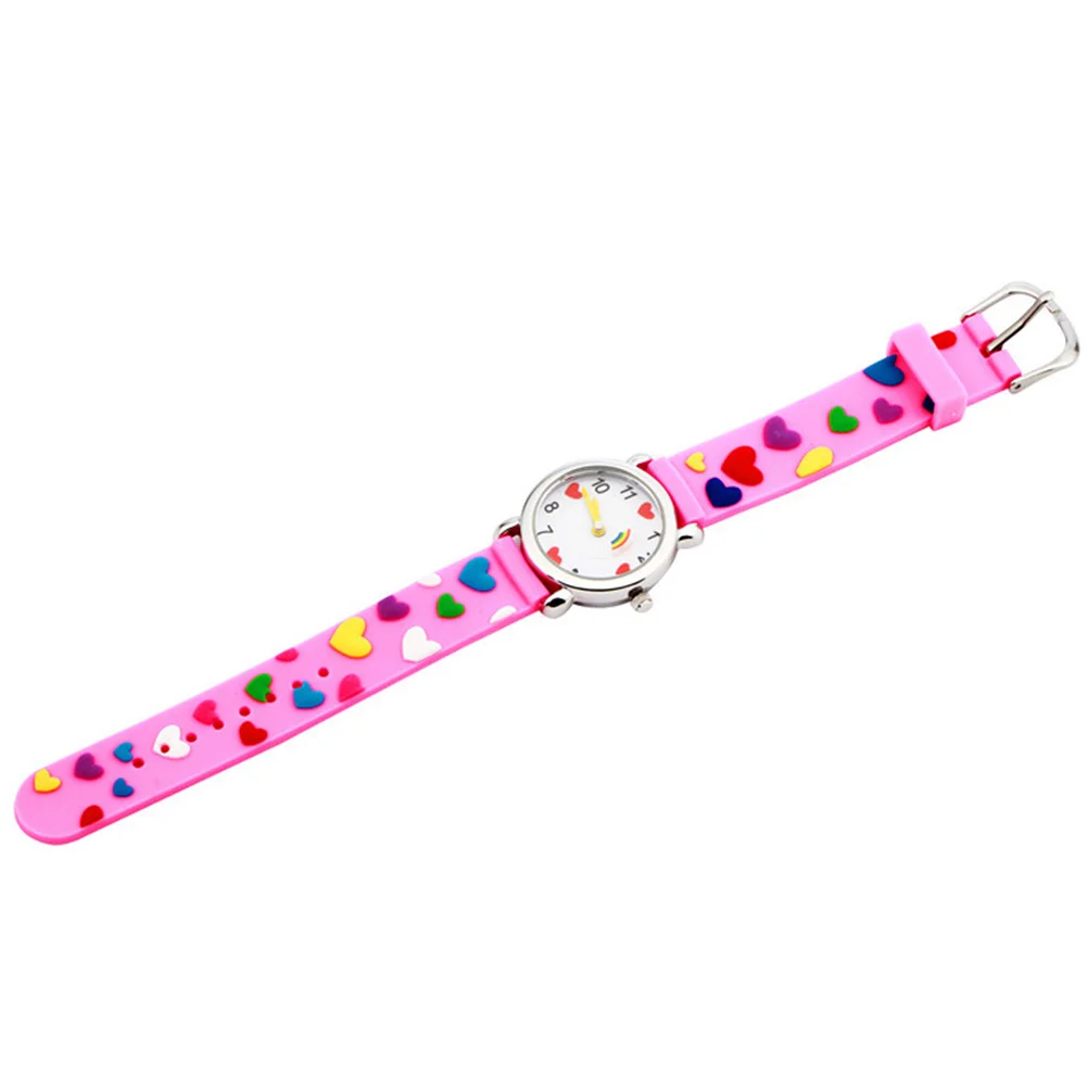 1Pcs Cartoon Watch Pink Love Heart Pattern Strap Eco-Friendly Quartz Wristwatch Gift Cartoon Watch