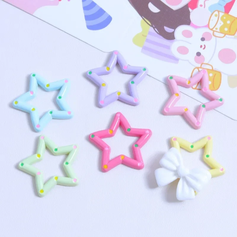 10PCS polka dot color five-pointed star DIY cream glue fridge sticker, water cup sticker, ornament, resin accessories