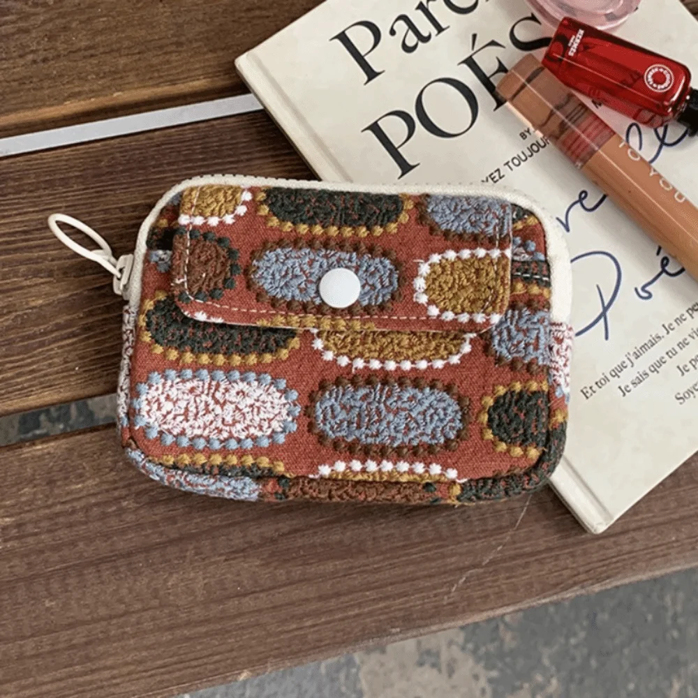 بسيطة لطيف التطريز حقيبة التخزين زهرة القطن الكتان سماعة حقيبة الكورية نمط سستة الحقيبة العرقية نمط محفظة نسائية للعملات المعدنية السفر