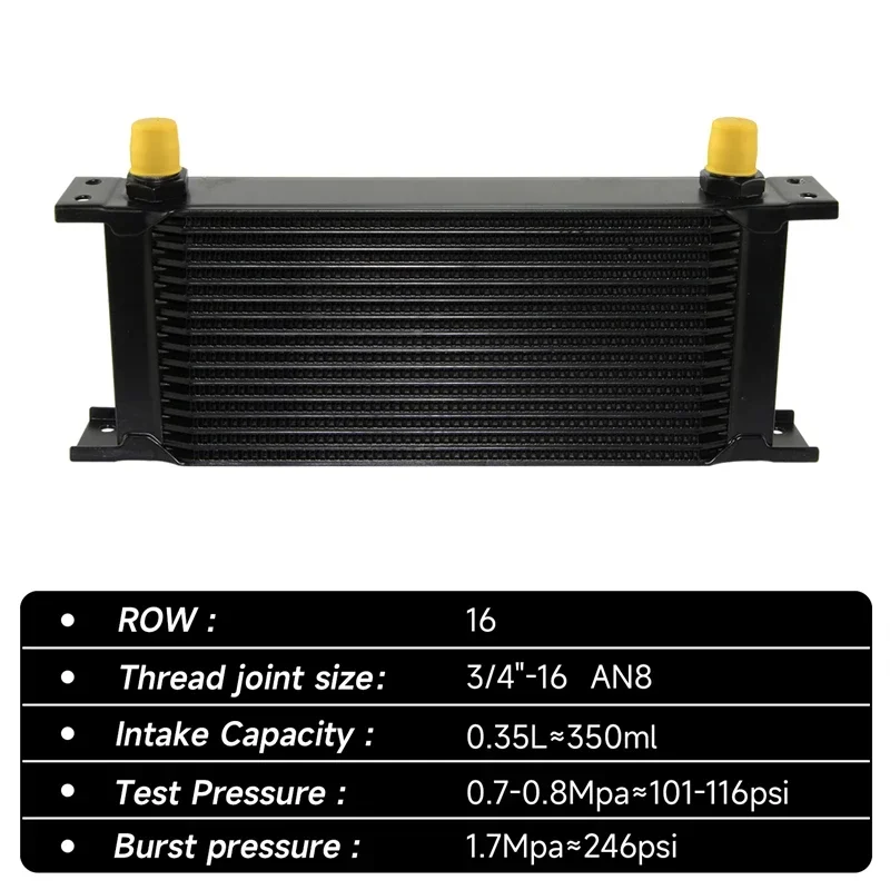 Aluminum 16 Row 248mm AN8 Universal Engine Oil Cooler 3/4