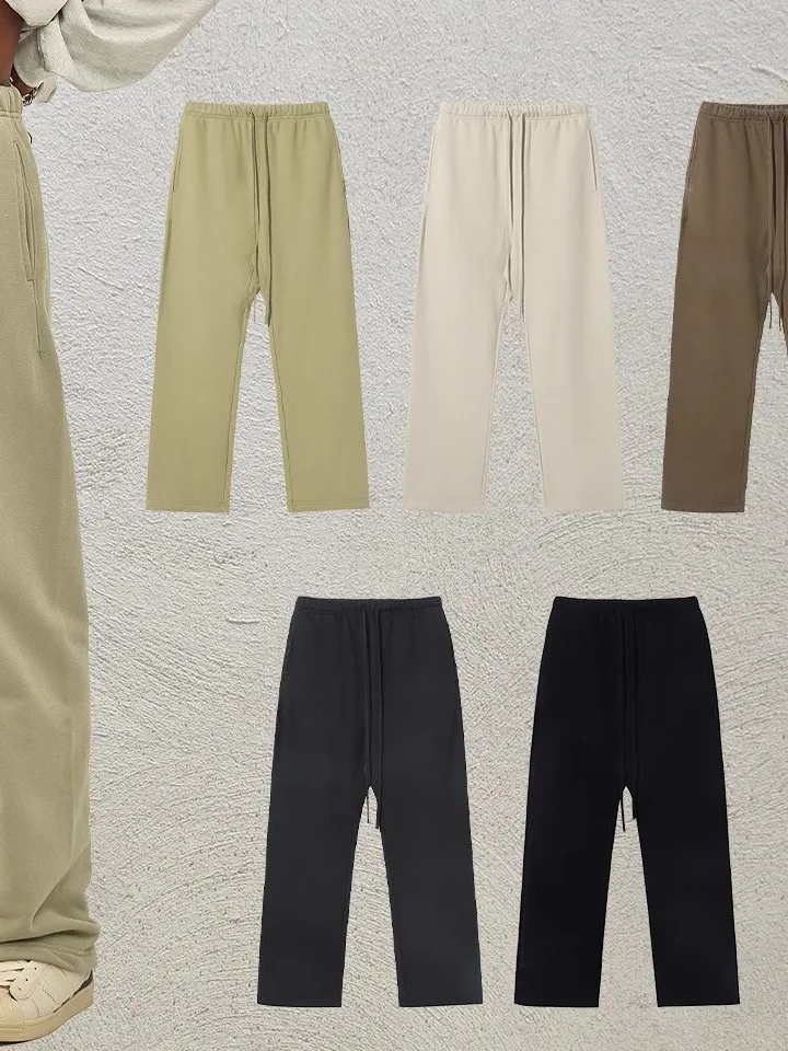 

Casual Dstring Wide Leg Pants Color Waist High Street Sle Straight Tube Trousers for Young Men Daily Wear