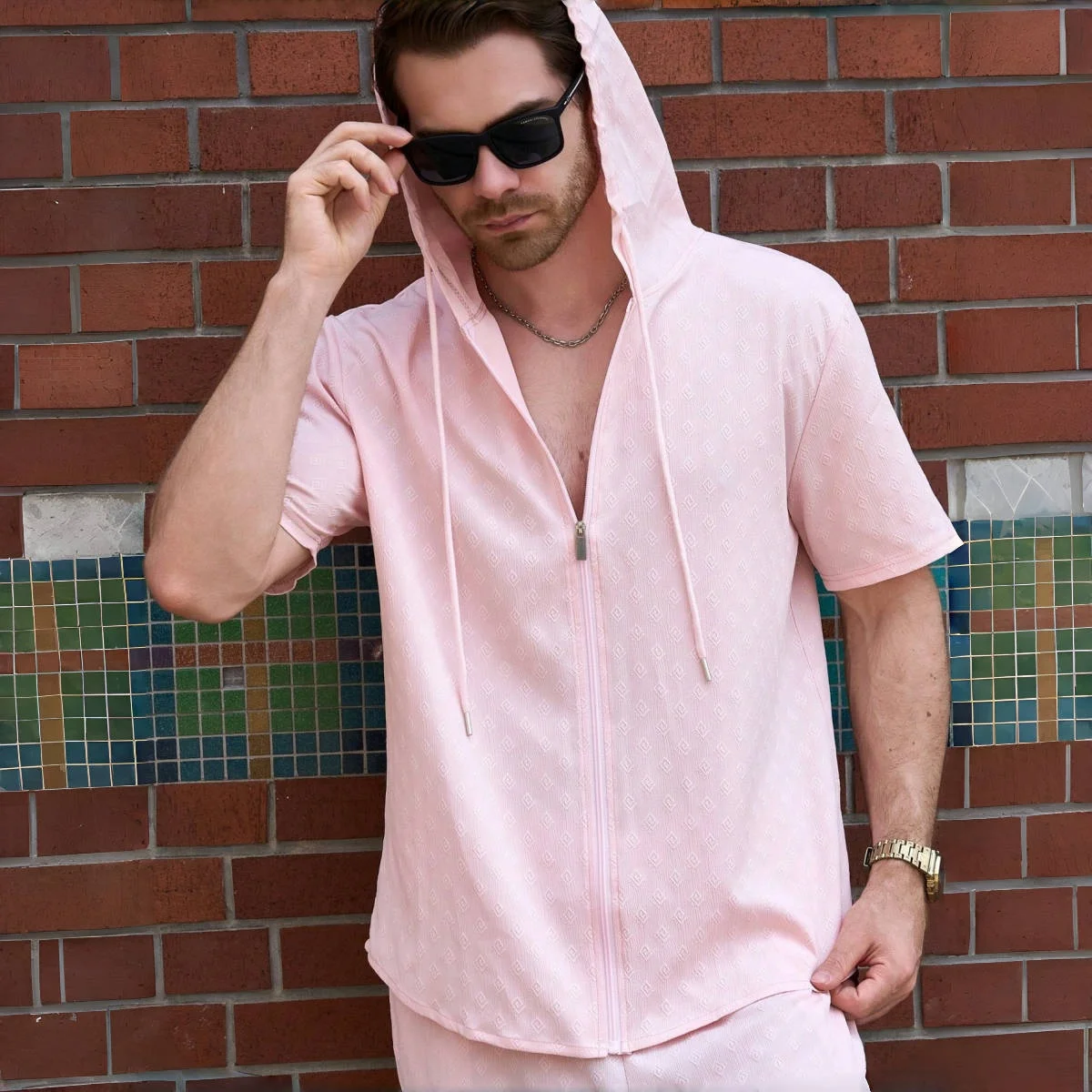Summer Men's Casual Zipper Hooded Shirts Fashionable Sporty Street Cardigans Solid-Color Sun-Protective Tops
