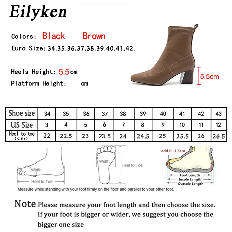 Eilyken Black Brown Autumn Winter Ankle Boots For Women Soft PU Leather Female Square Heels Elastic Boots Size 35-42