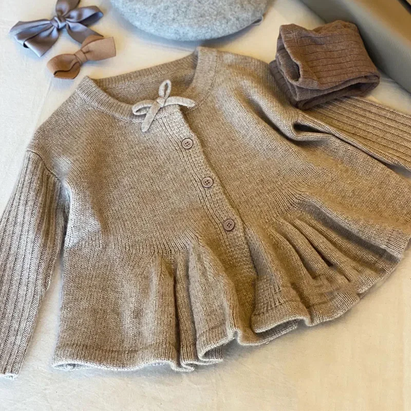 

Korean Children's Clothing 2023 Autumn New Girl's Knitted Cardigan Single-breasted Cute Wool Sweater for Girls To Wear Outside