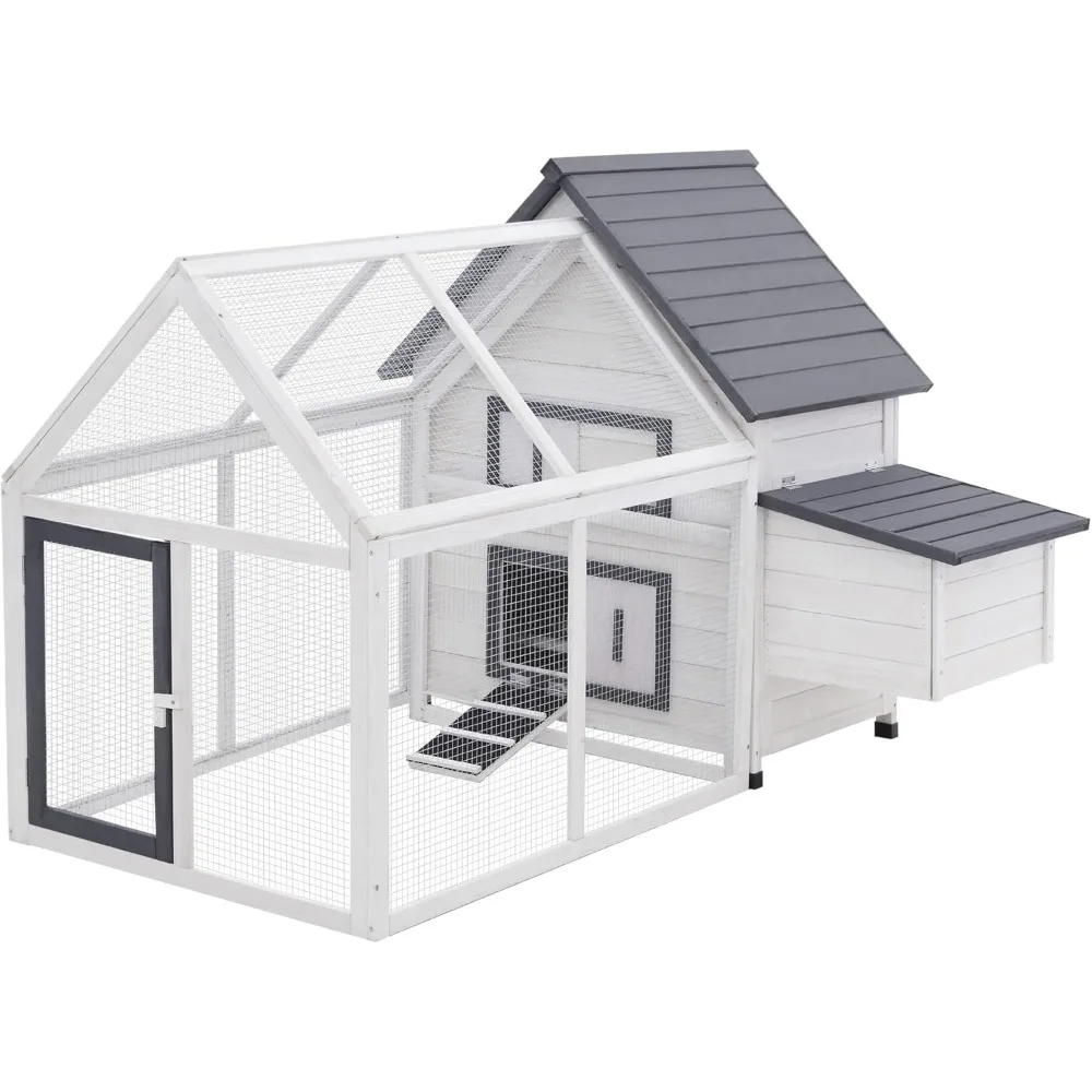 

65" Chicken Coop Wooden with Detachable Run, Outdoor Chicken House Poultry Cage Hen with Nesting Box, Removable Tray, Roosting