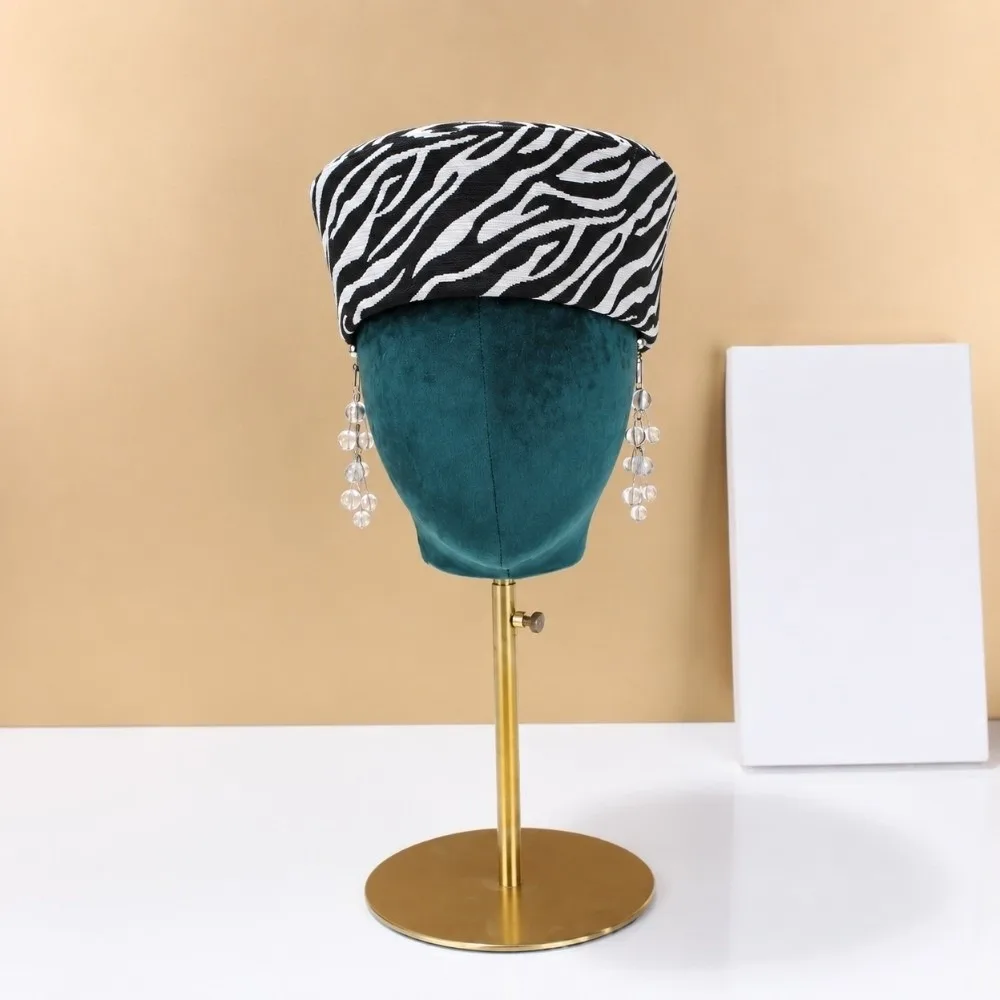 Lightweight Zebra Print Beret Hat Soft Structured Round Top Women Pillbox Hat Warm Air Hostess Hat Spring Autumn Winter Wear