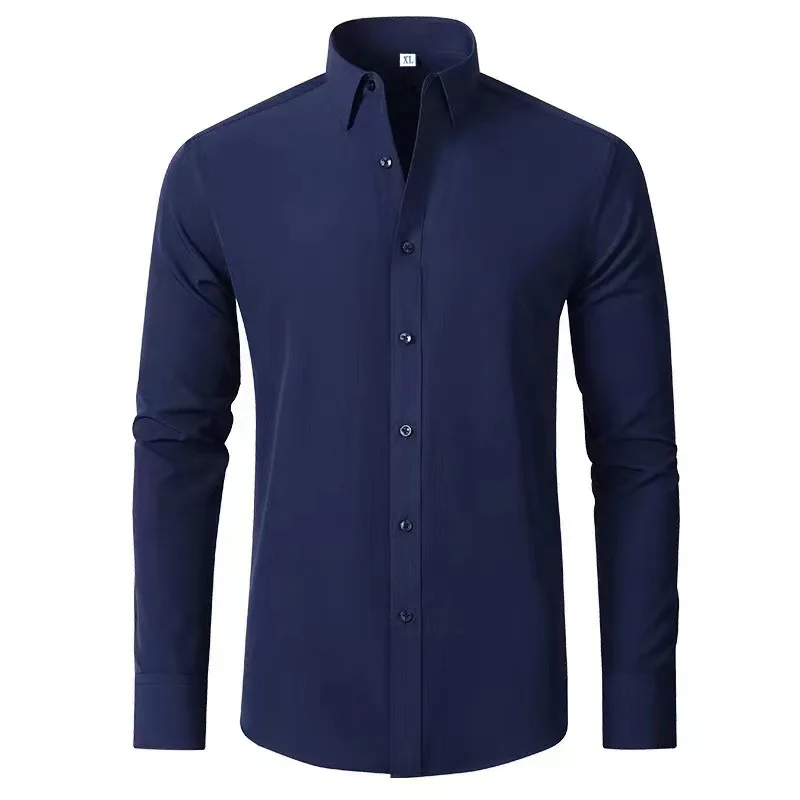 Camicia da uomo a maniche lunghe elastica a quattro lati senza ferro da uomo che vende camicia da uomo monopetto in tinta unita con senso verticale di dimensioni europee