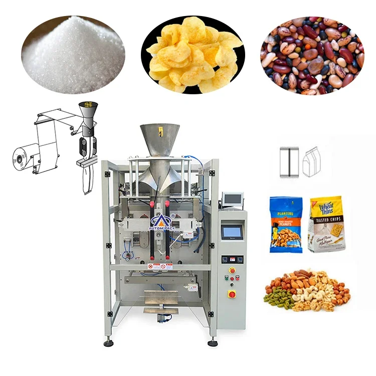 Autompack Factory 10 Head 1.6 Liter Hopper Potato Chips Beans Puffed Rice Roasted Cashew Nuts Multihead Weigher Packing Machine