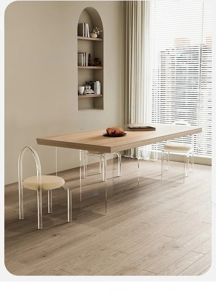 Скандинавская деревянная каменная тарелка, обеденный стол, бесшумный стиль, акриловая подвеска, бытовая маленькая квартира, прямоугольная из массива дерева