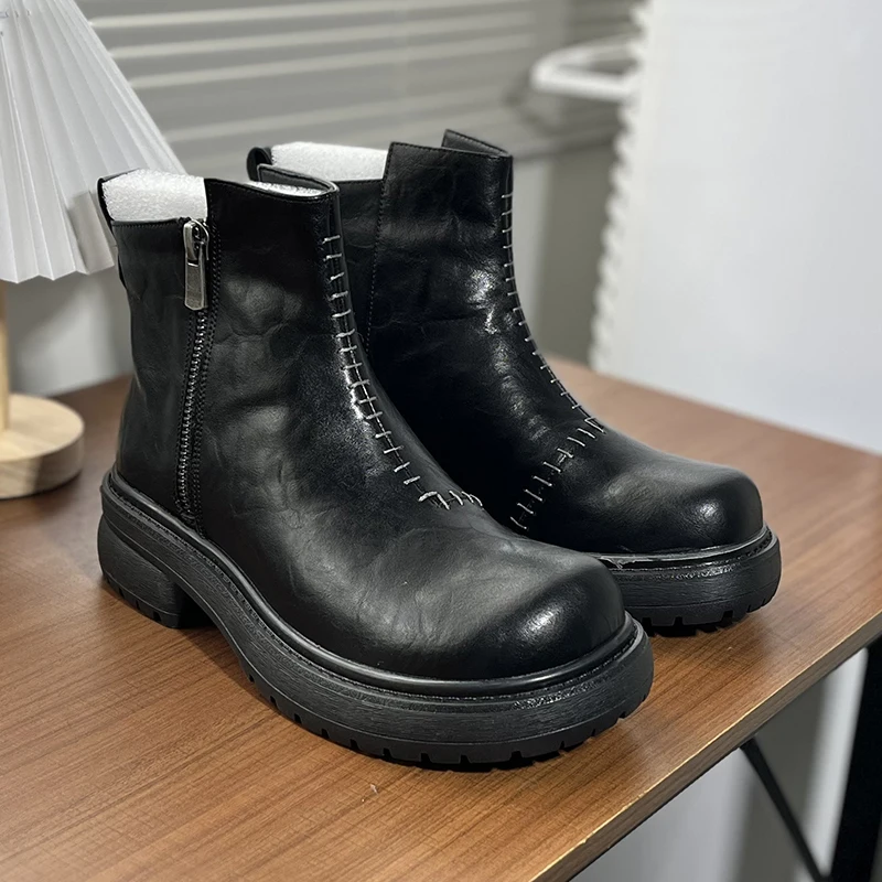 

New Men Fashion Chelsea Boots for Autumn Winter Men High-top Thick-soled Anti-slip Warm Brand Boots British Social Boots Men