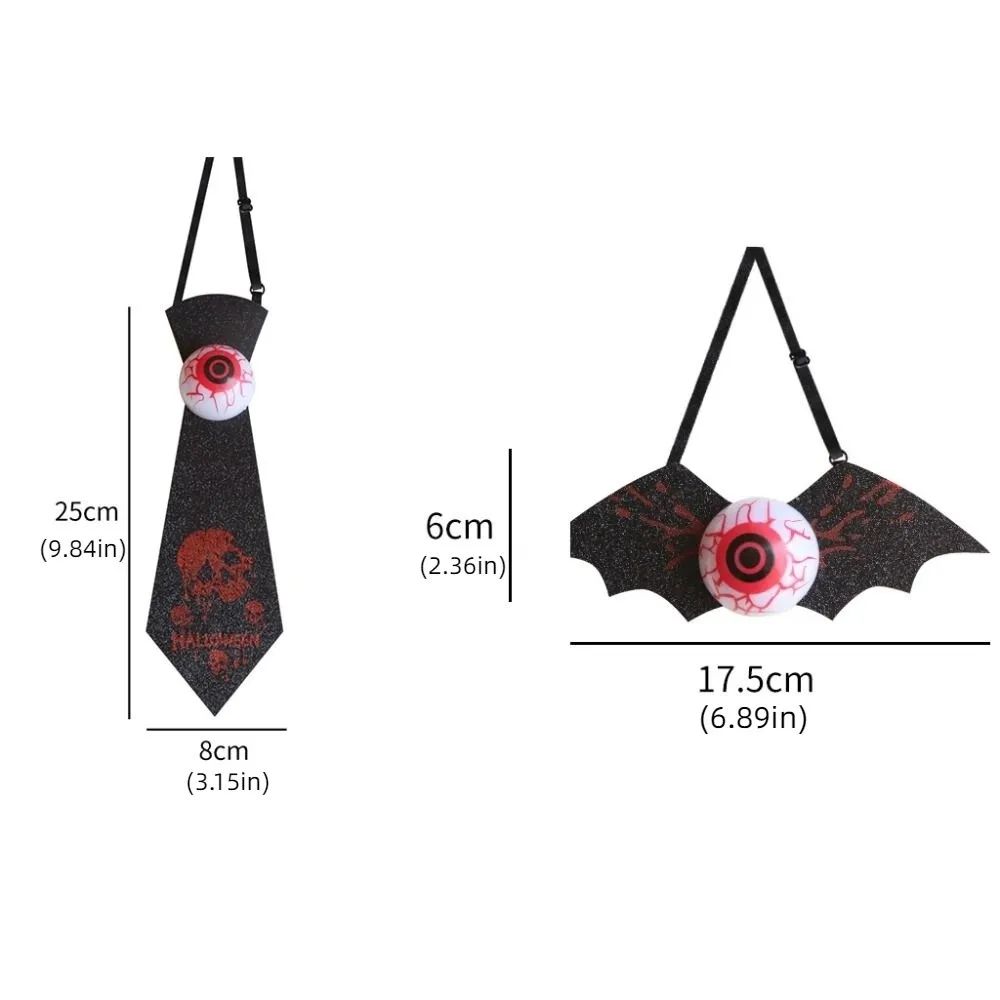 Spettrale Halloween Light Up Cravatta con bulbo oculare Cinghie regolabili infestate Papillon con pipistrello in polvere dorata Puntelli realistici riutilizzabili per cravatte di Halloween