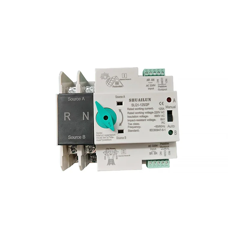 

High quality 2p photovoltaic single-phase AC/DC automatic transfer switch 100/2P 100A 125A dual power transfer switch PC type