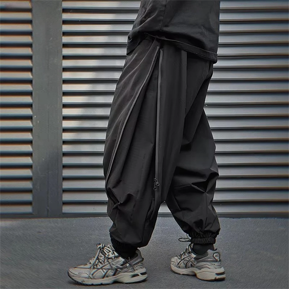 2025 Men's Joggers Harem Pants Trousers Fleece Summer Thin Cool Black Pants Zipper Design Elastic Waist Streetwear Hip Hop Pants