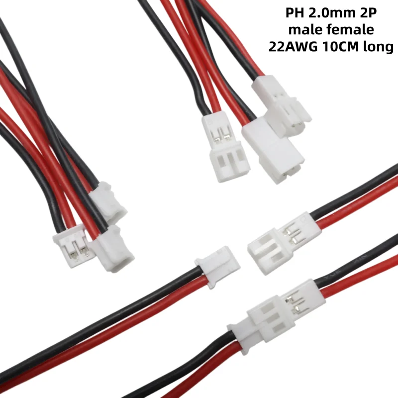10/20/50 Pcs PH 2.0mm 2P Male/Female Single Head Cable 22AWG Silicone Wire 10CM for Arduino DIY Electronics