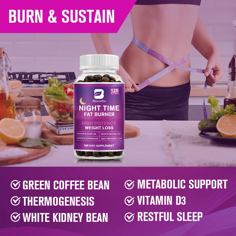 BEWORTHS Night Slimming Fat Burning Capsules Support Weight Loss Appetite Suppression Powerful Boost Metabolism for Men and male