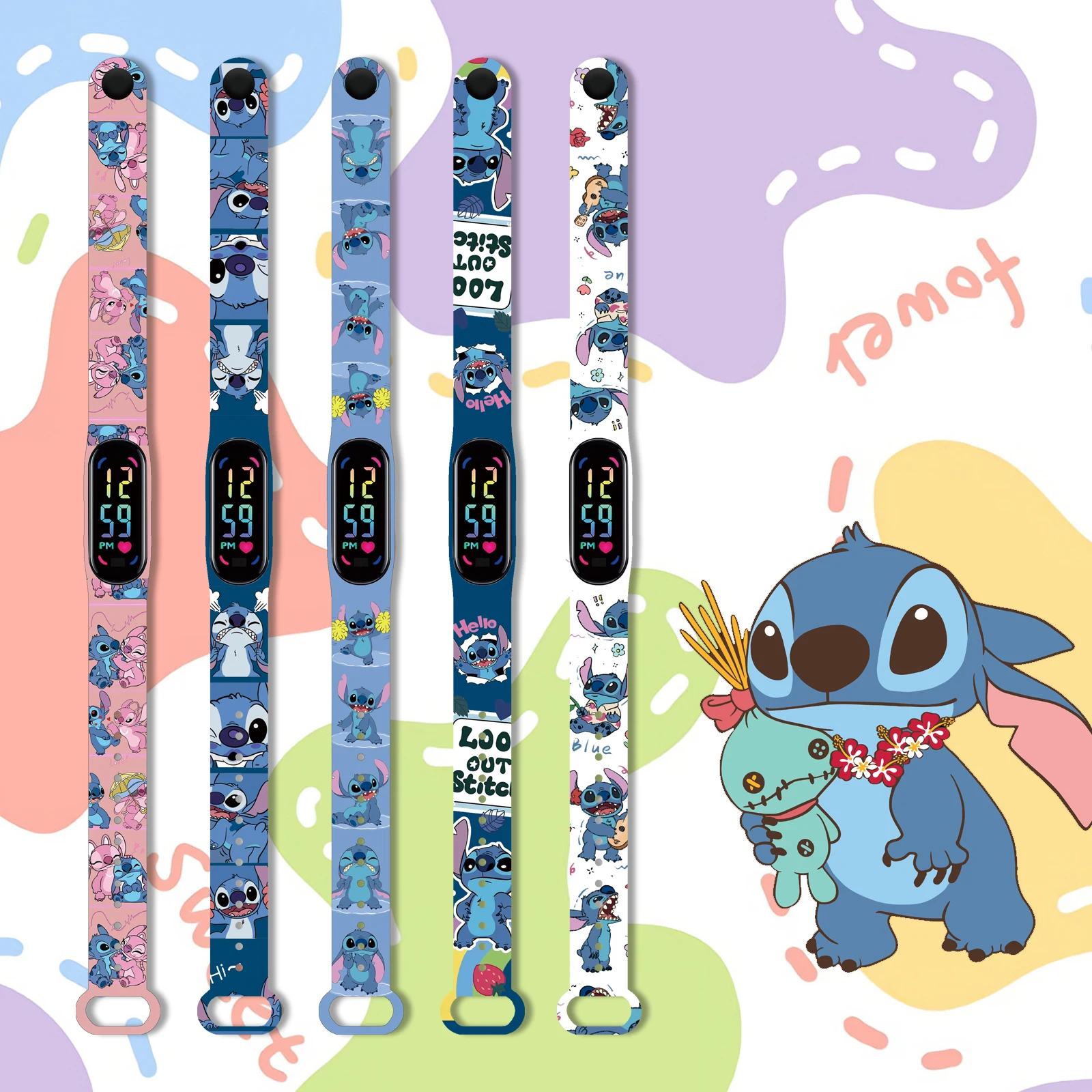 

MINISO Stitch print watch strap for Xiaomi Mi Band 3 4 5 6 7 Wrist Strap Replaceable Bracelet for Mi Band Smartwatch accessories