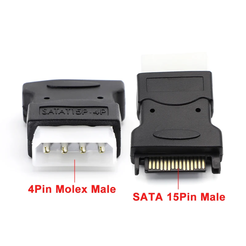 1Pcs SATA 15 Pin Male To Big 4 Pin Molex Male Converter HDD Power Supply Adapter 4Pin Molex IDE Power Plug Connector