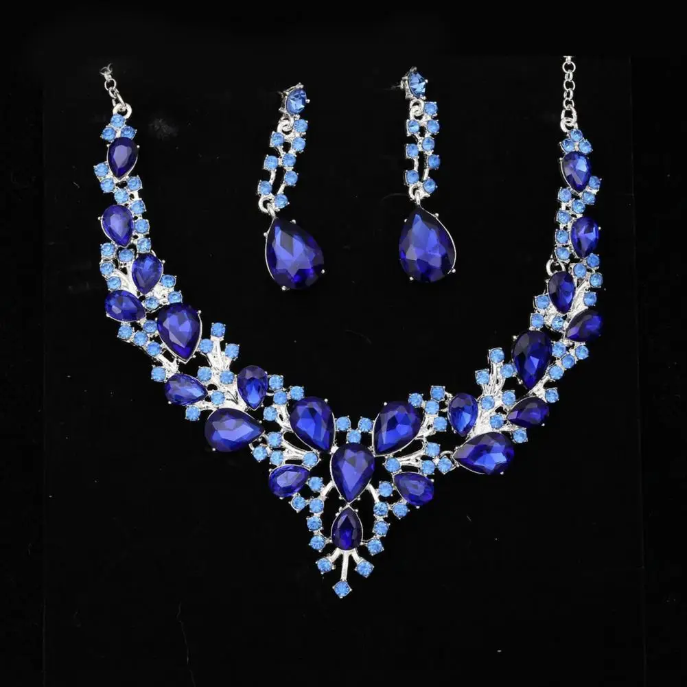 1 Set Luxury Bridal Dress Neck Chain Anti-rust Dangle Earrings Heavy Dinner Women Jewelry Necklace Female Accessory