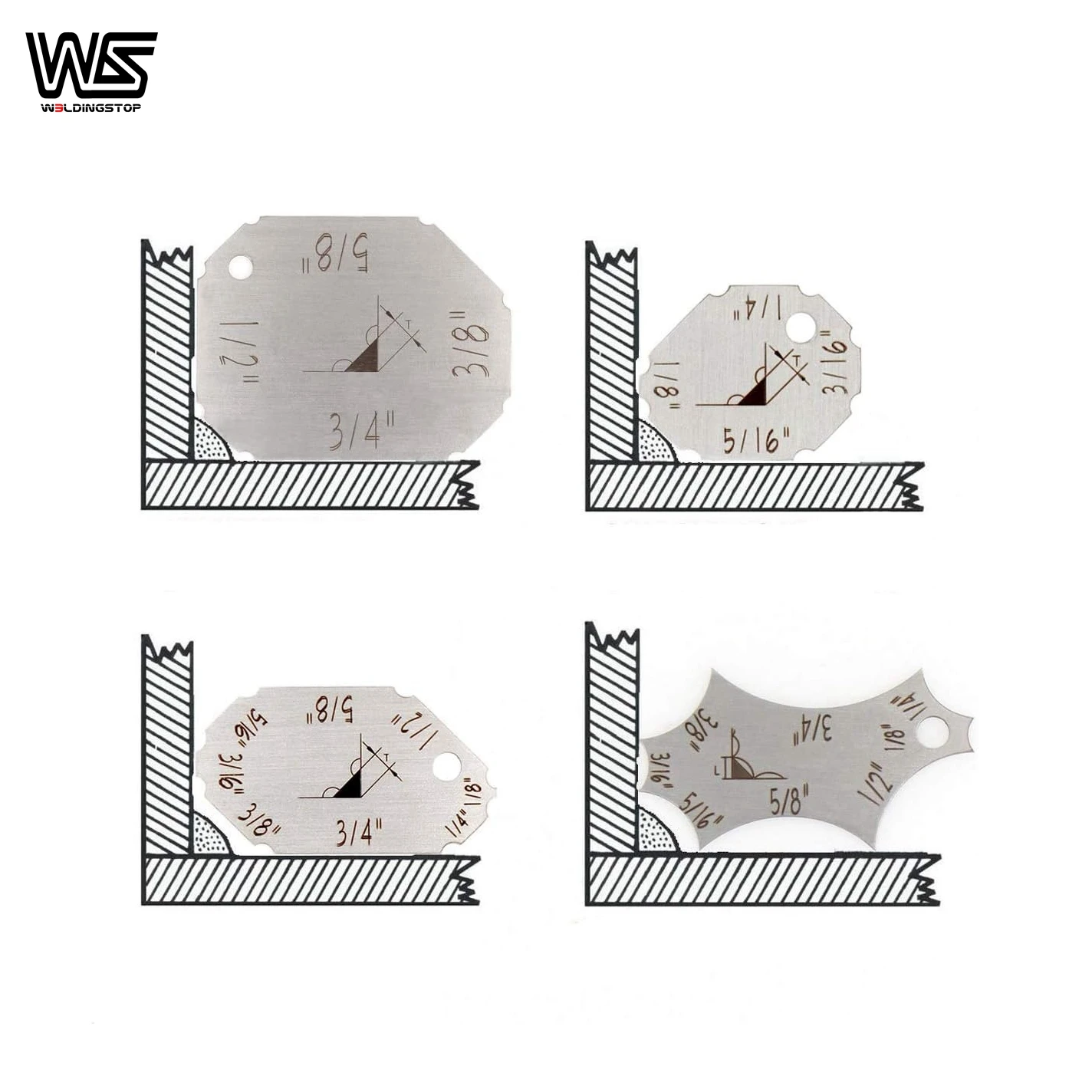 

4pcs Weld Gauge Key Welding Fillet Throat Size & Leg Length Gage Set in Inch & Mm Stainless Steel