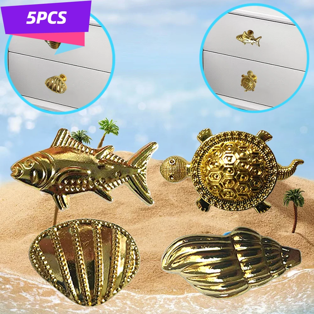 5pcs piece Vintage Ocean‑Animal Metal Drawer Pulls, Nautical‑Theme Cabinet Handles for Dressers, Wardrobes and Jewelry Boxes