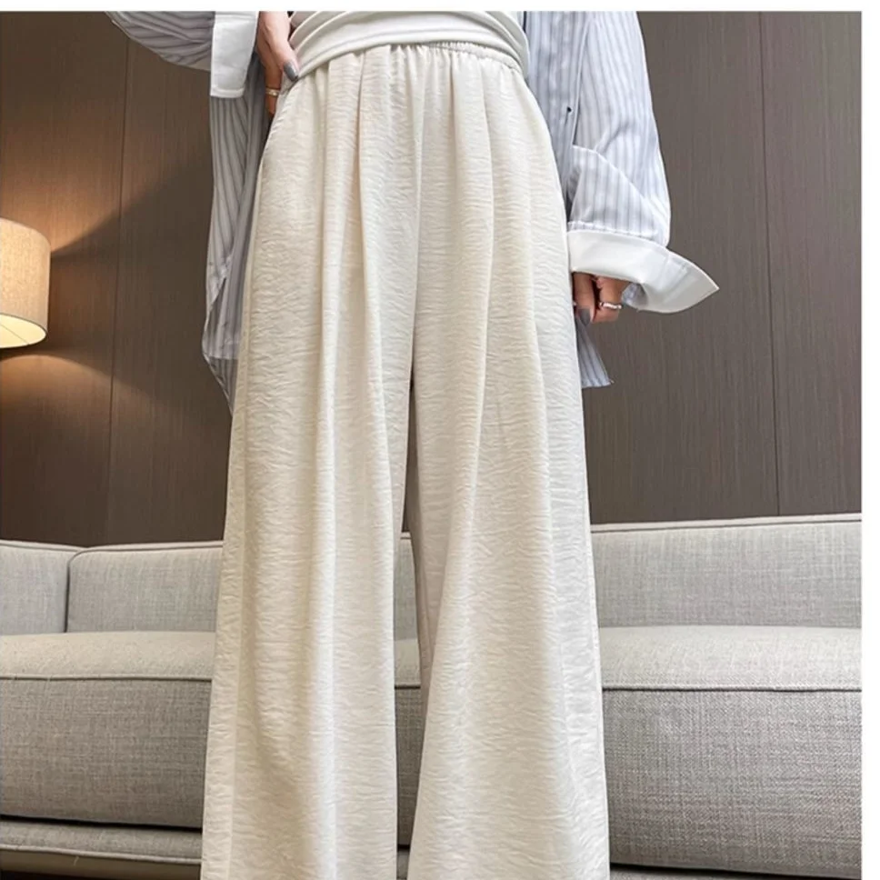 High Waist Wide Leg Pants Women's Slim Fit Ice Silk Long Trousers Summer Small Size Casual Straight Tube Pants